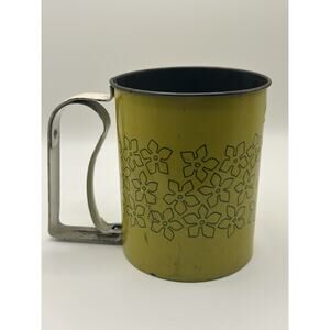 Vintage Androck Flour Sifter - Gold w/ Daisy Design & White Handle WORKS WELL